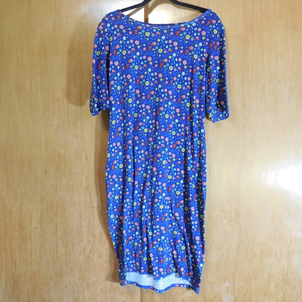 3 for $24, LulaRoe Julie Fitted Dress, Women's 2XL, Blue Floral Patter